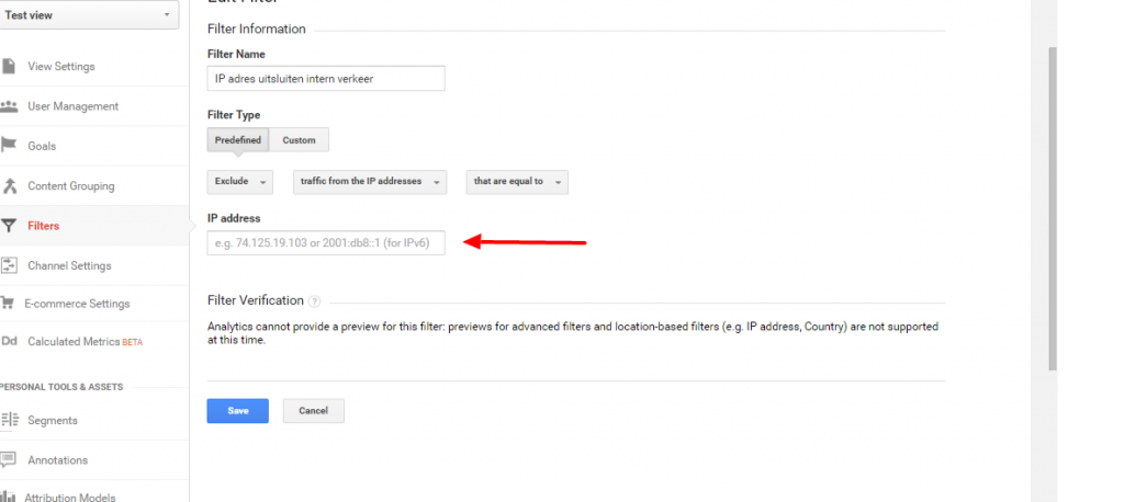 Google Analytics Filter ip uitsluiten